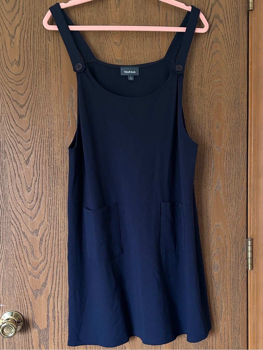 ModCloth-Navy Button-Strap Pinafore Dress
